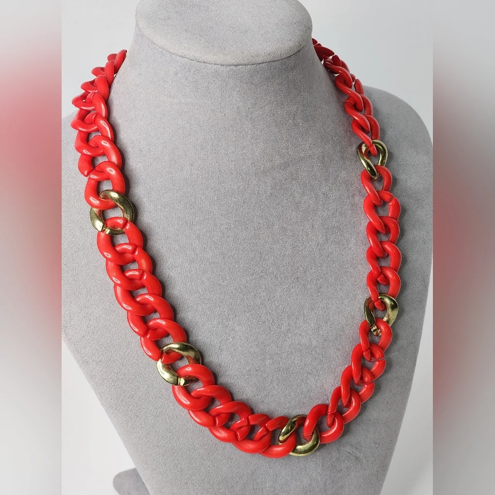 Vintage Red & Goldtone Acrylic Chunky Chain